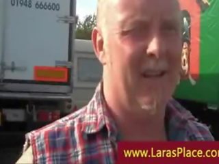 Naughty full-blown lassie in stockings up for truck driver penis