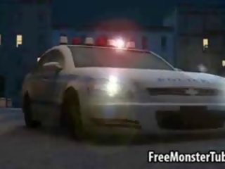Hot 3D cookie Lays On A Cop Car And Sucks A Monsters phallus
