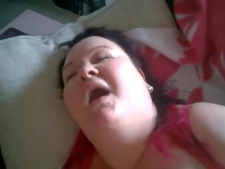 Busty fat young lady sucking pecker