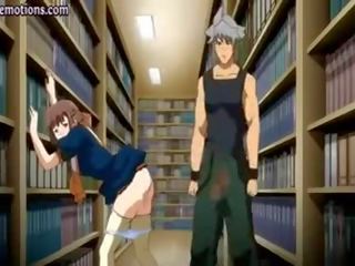 Hentai sucking a member in the library
