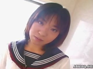 Japanese schoolgirl rino sayaka sucks putz in the bathroom