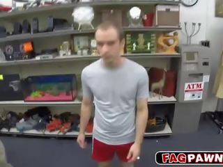 Fitness schoolboy strips in pawn shop