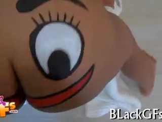 Soaked black schoolgirl licks and rides