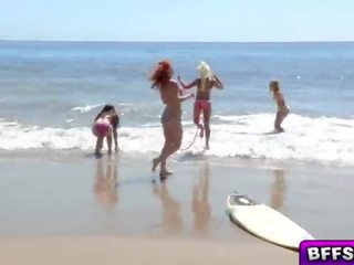 Marvelous to trot teens flirting with the beautiful life guard end up sucking his member